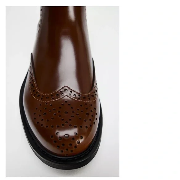 Zara Flat Wingtip Ankle Boots in Brown/Burgundy Size-10 NWT - Picture 7 of 15